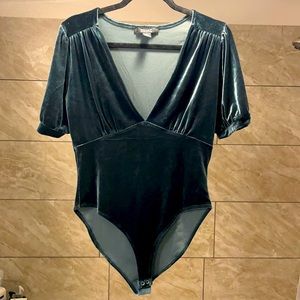 Teal Crushed Velvet Bodysuit